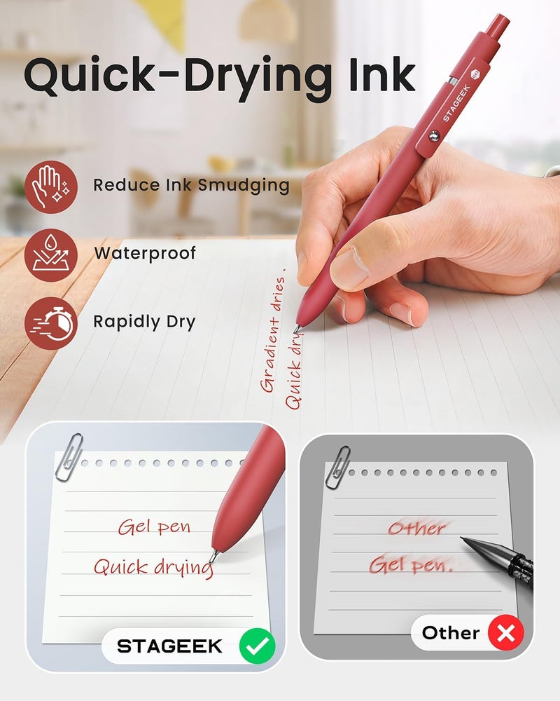 STAGEEK Red Gel Pens, 6Pcs Quick Dry Red Ink Pens with 3 Extra Refills, Fine Point Retractable Smooth Writing Pens for Journaling, Note Taking, School Supplies, Nurse Aesthetic, Office(Red) - Image 4